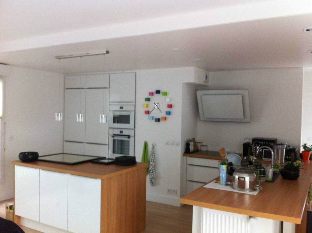 Pose de toile tendu cuisine avec LED